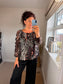Bubble Hem Animal Print Top - Black