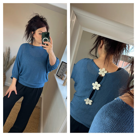 Flower Back Jumper - Denim