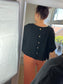 Linen Button Back Top - Black
