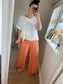 Wide Leg Linen Trousers - Orange