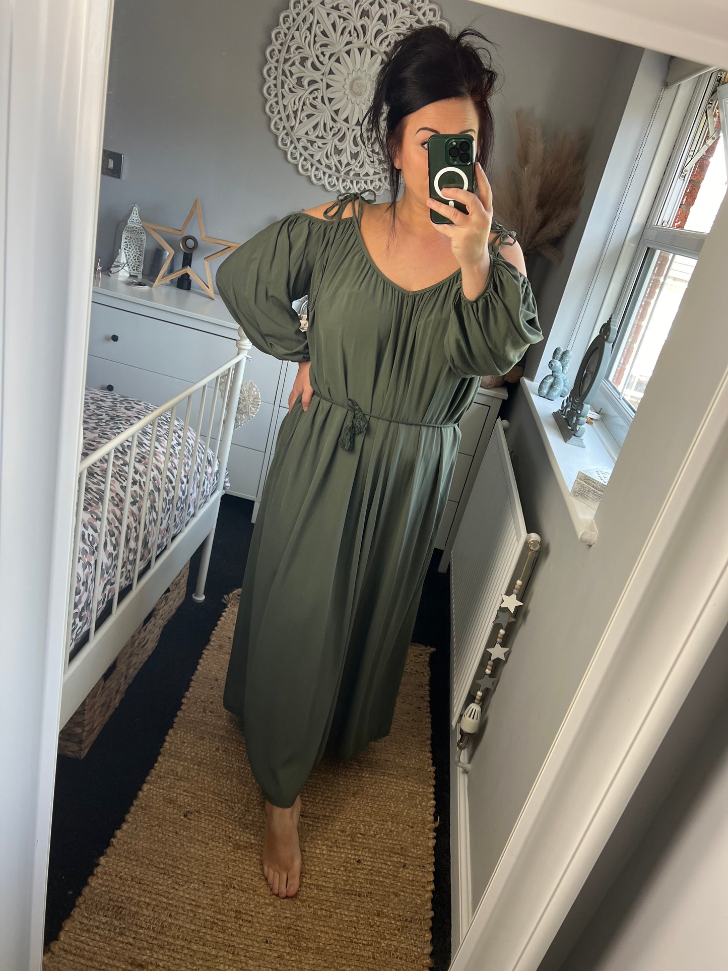 Cold Shoulder Grecian Dress - Khaki