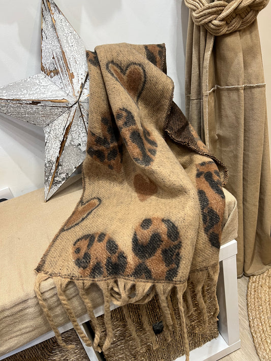 Blanket Scarf - Leopard Heart Tan