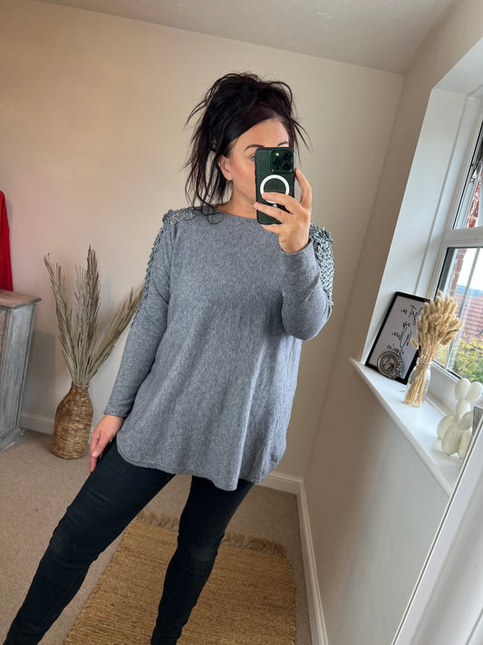 Embellished Arm Jumper - Grey