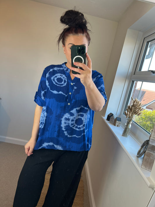 SANDY Tie Dye Cotton Shirt - Cobalt