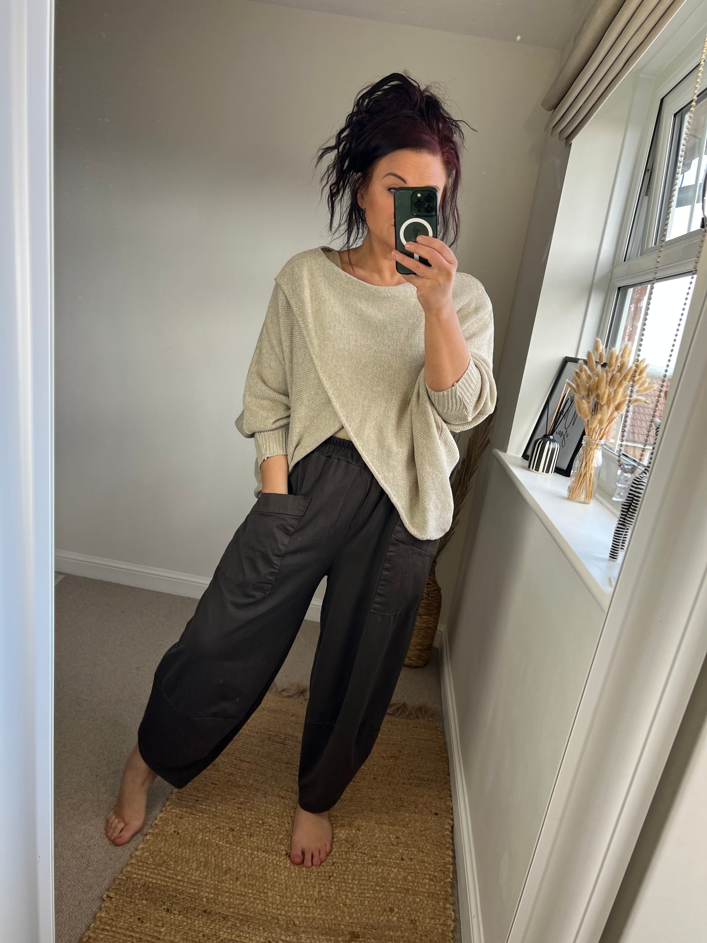 Jersey Barrel Leg Trousers - Chocolate