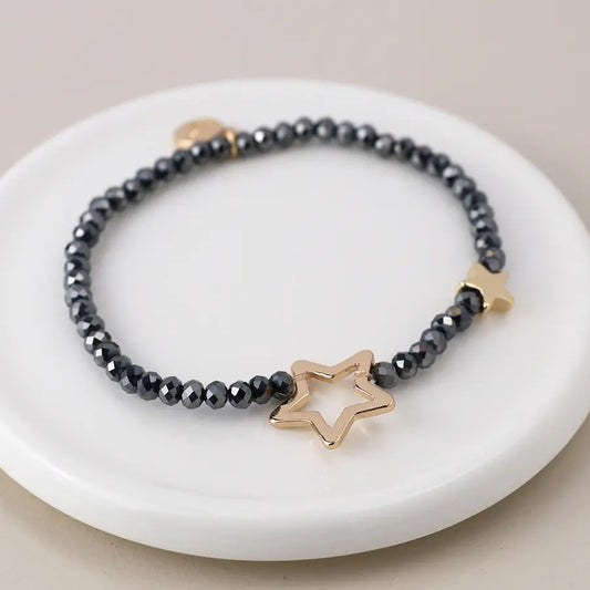 Peace of Mind - Black Bead and Gold Star Bracelet