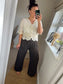 Wide Leg Linen Trousers - Chocolate