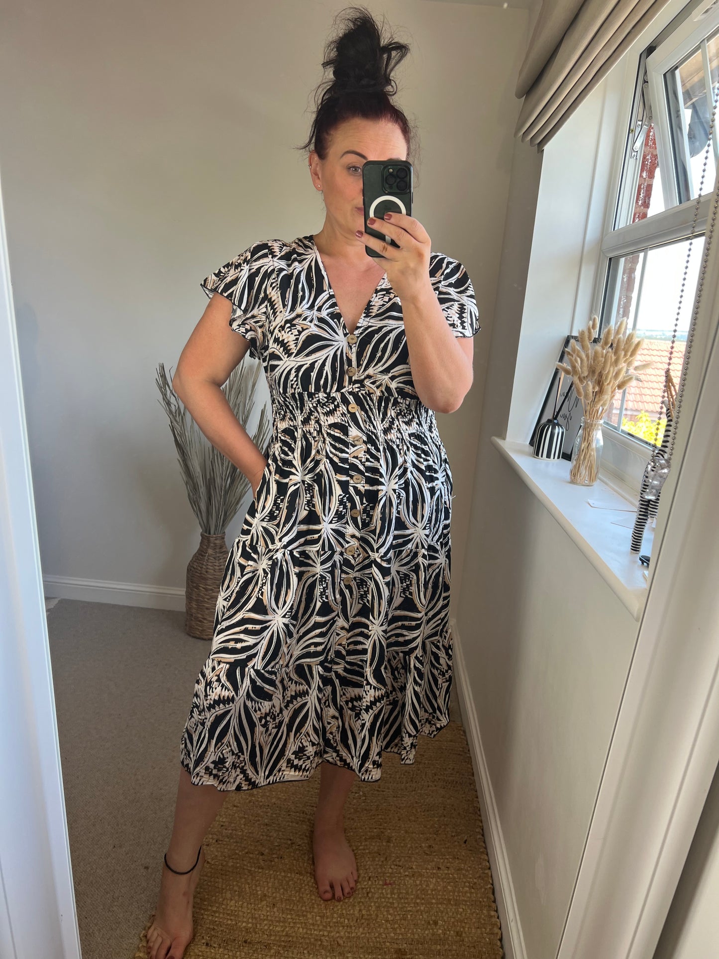 LOTTIE Midi Button Dress with Pockets - Black
