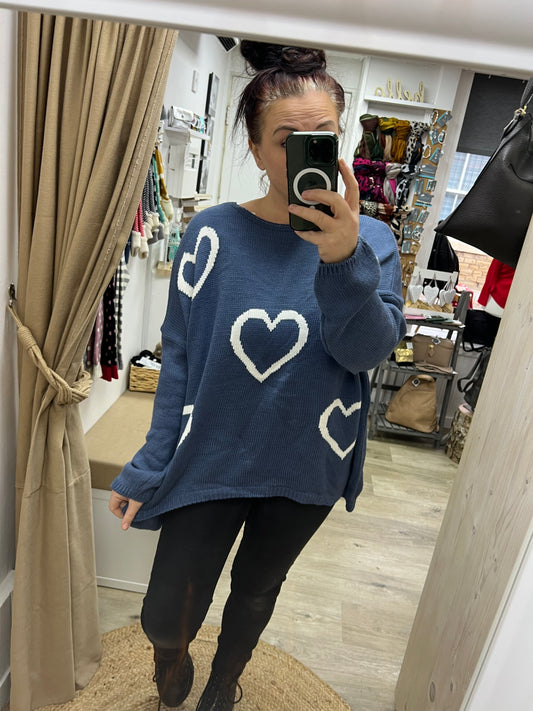 Chunky Knit Heart Jumper - Blue