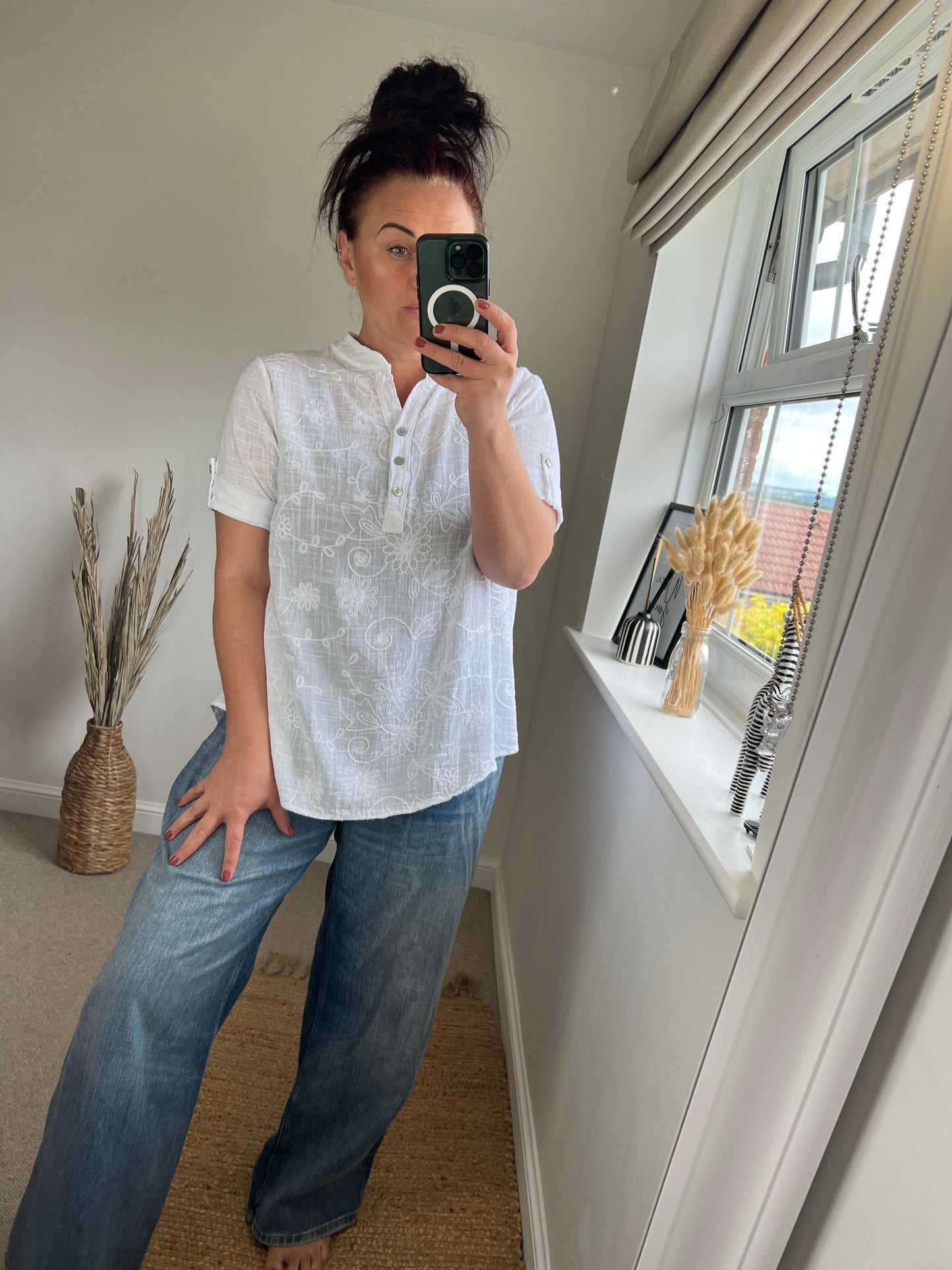 Cotton Shirt - Embroidered White