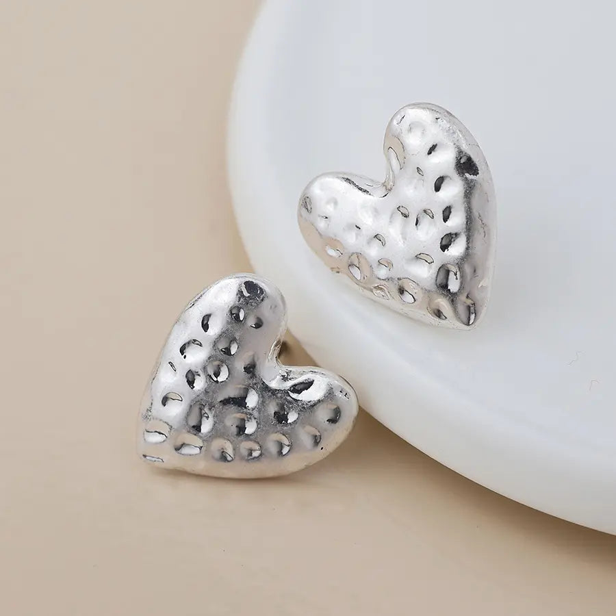 Peace of Mind - Silver Plated Hammered Heart Earrings