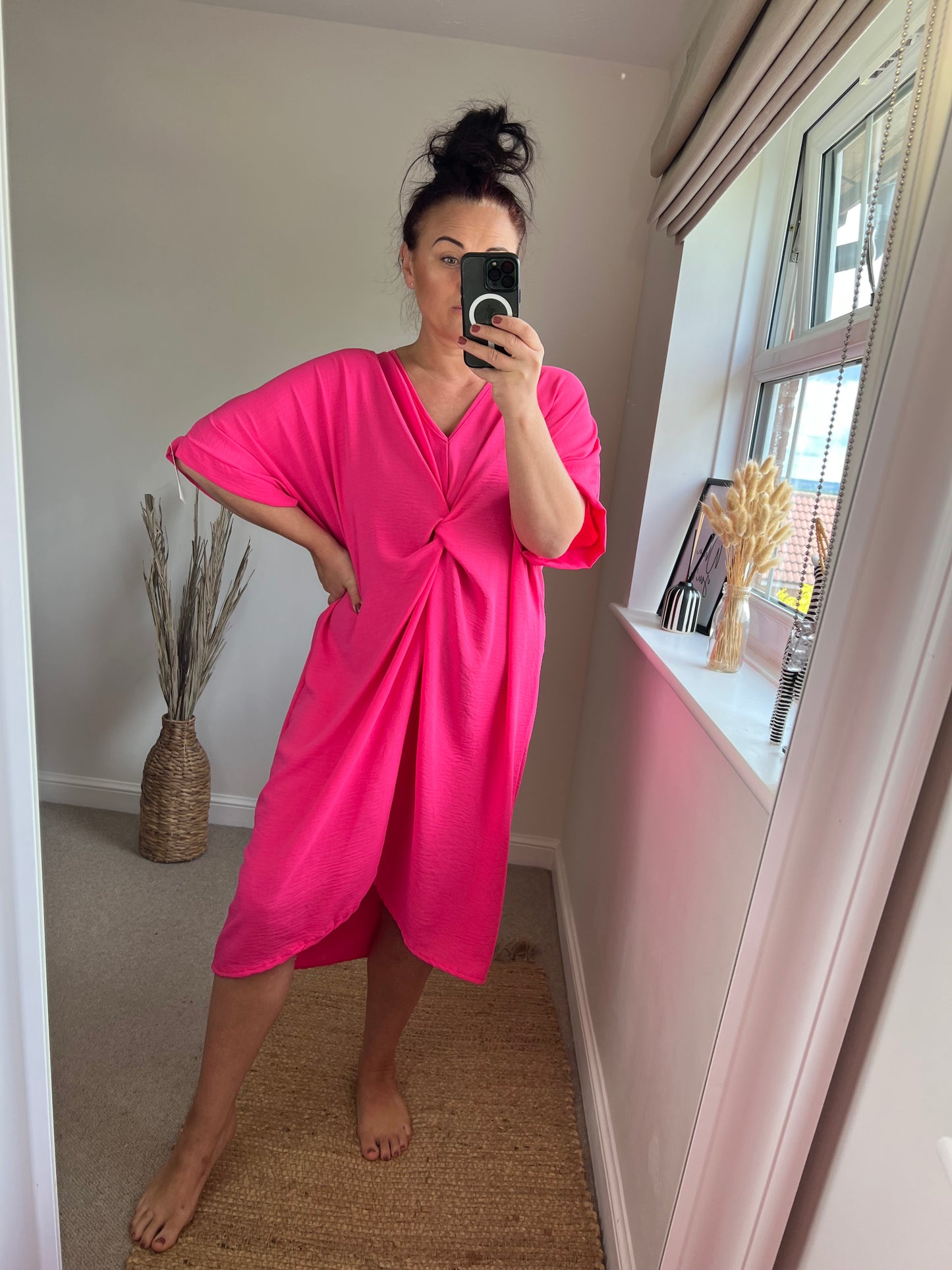 Twist Front Dress - Cerise