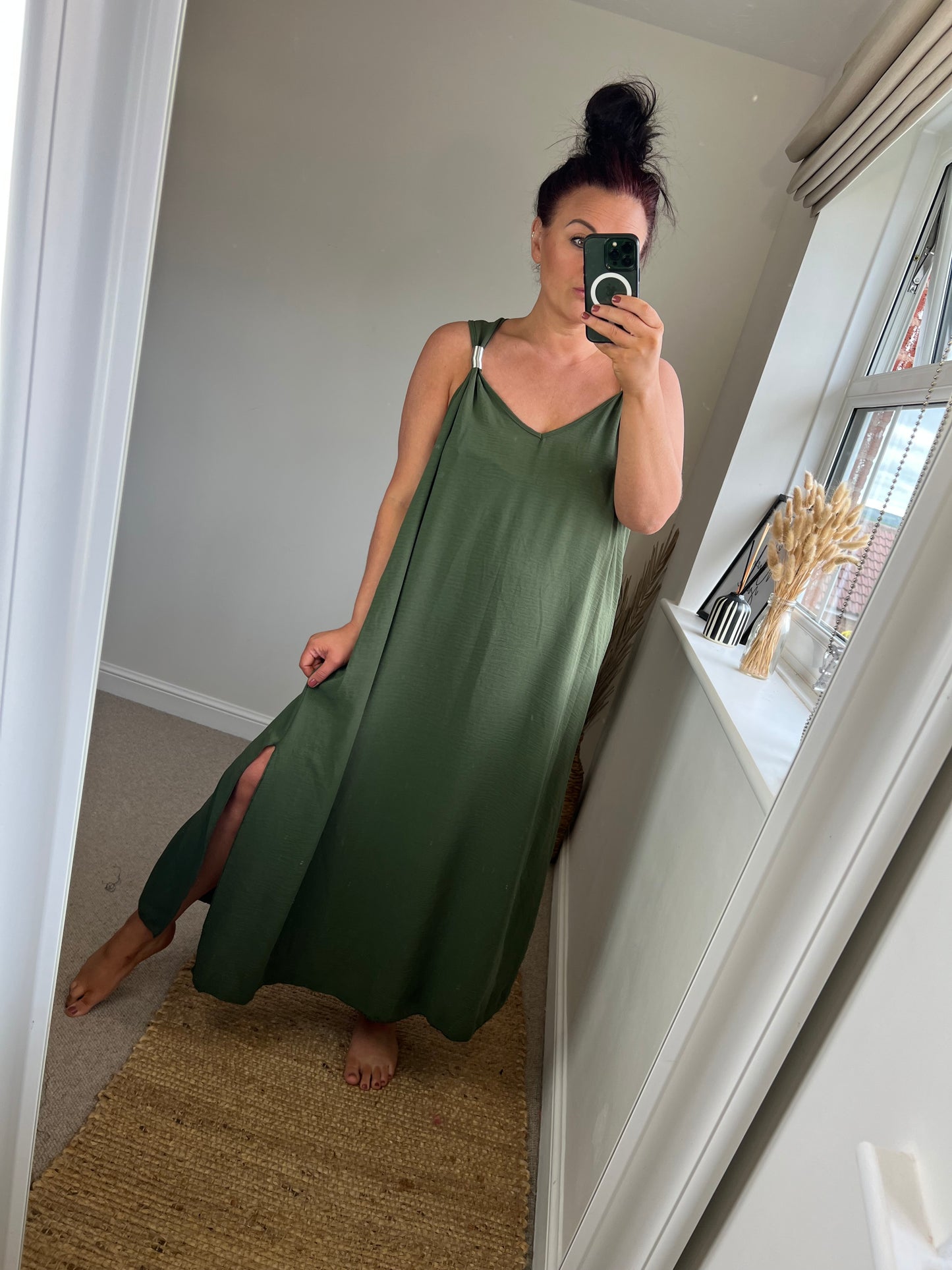 Silver Coil Midi Dress - Khaki
