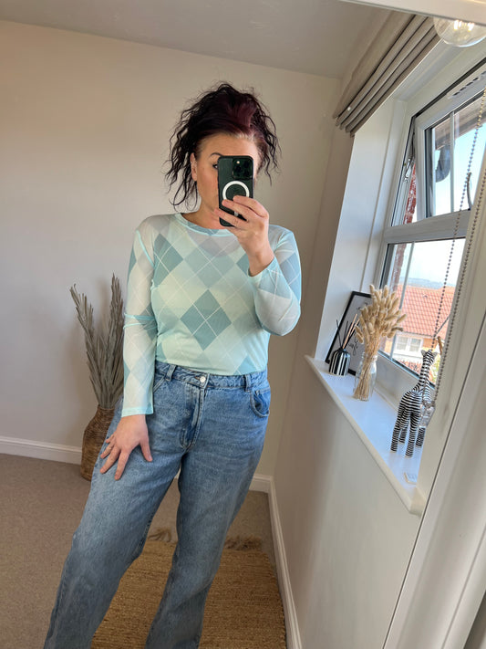 Mesh Long Sleeve Top - Argyle