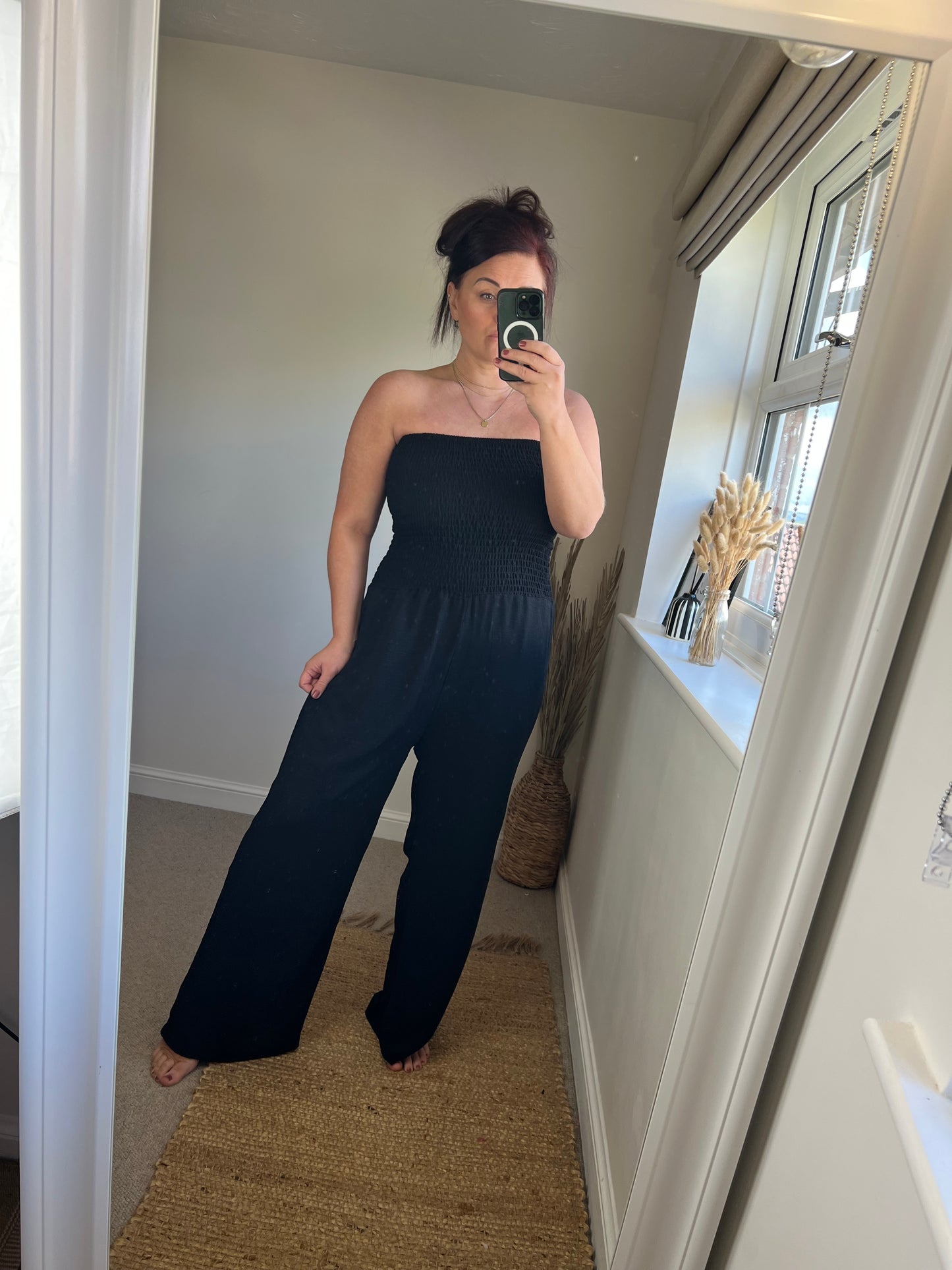 Shirred Strapless Jumpsuit - Black