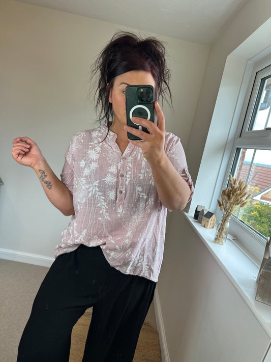Floral Cotton Shirt - Blush