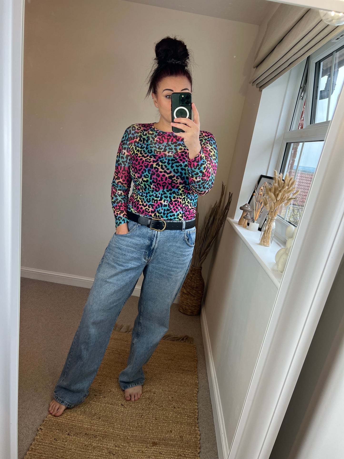 Mesh Long Sleeve Top - Bright Leopard