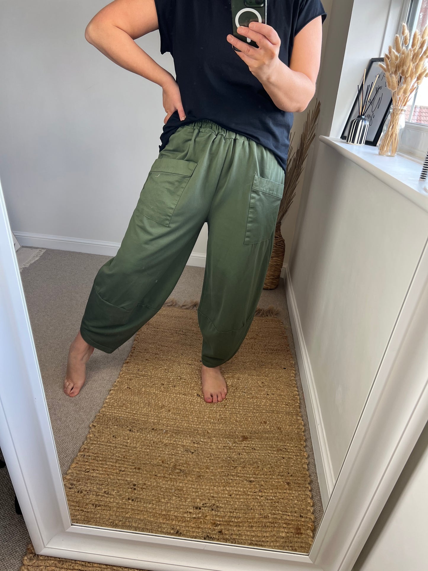 Jersey Barrel Leg Trousers - Khaki