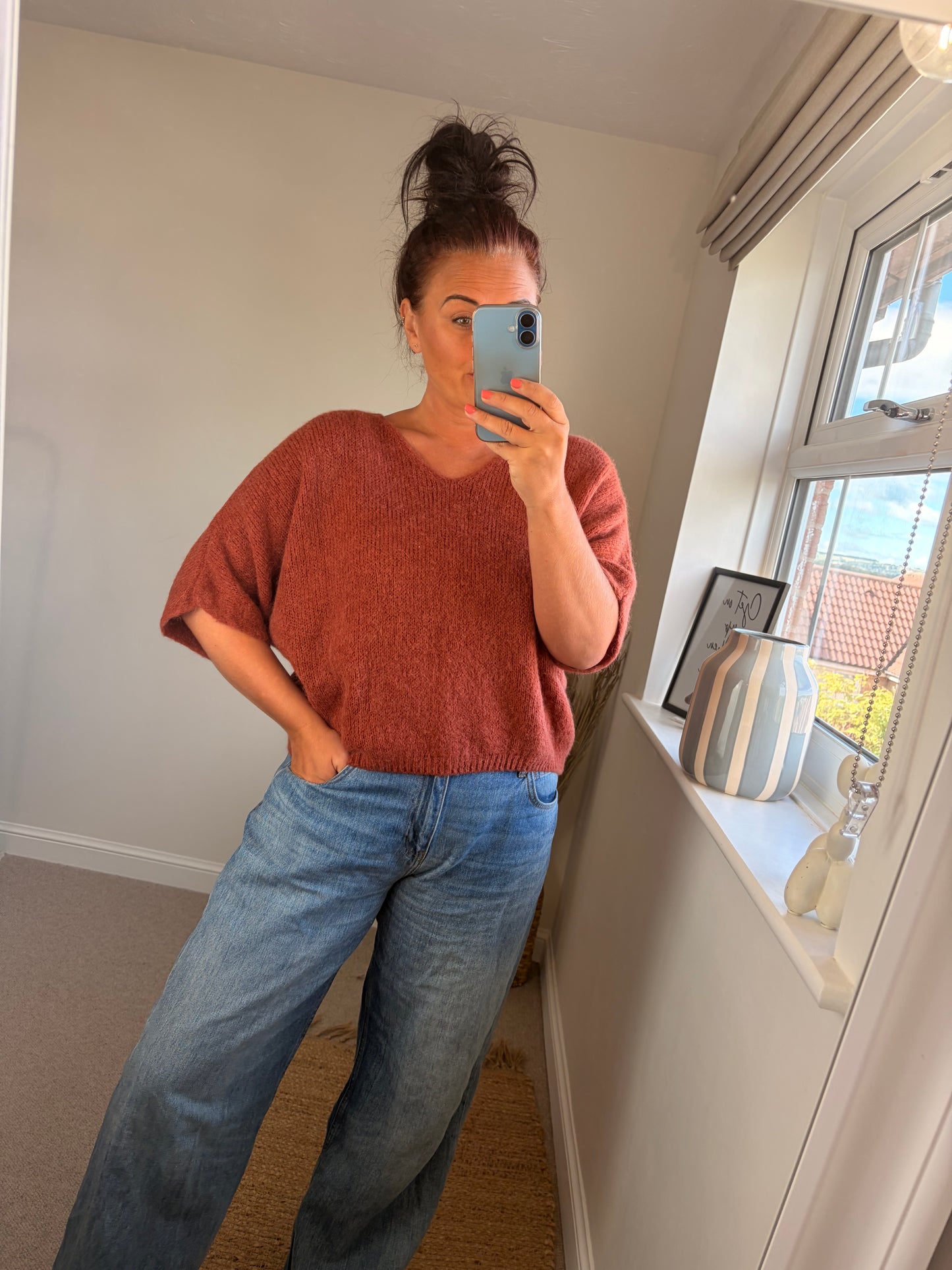 V Neck Jumper - Rust