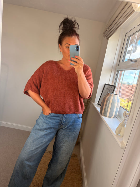 V Neck Jumper - Rust