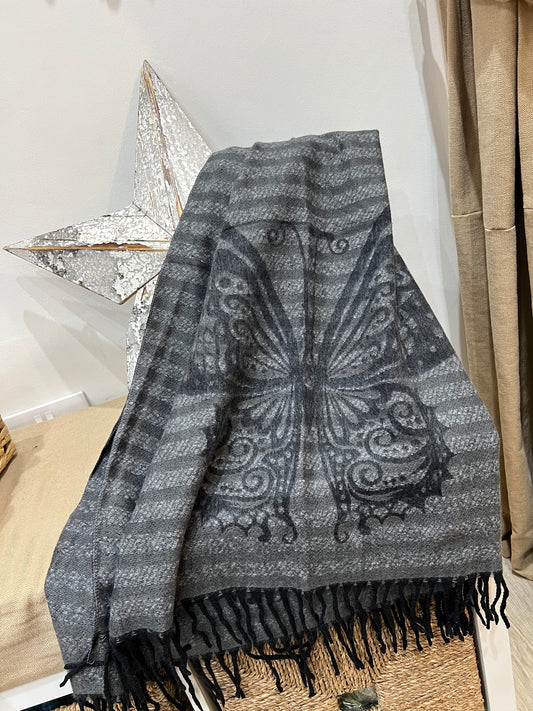 Reversible Scarf - Butterfly Grey
