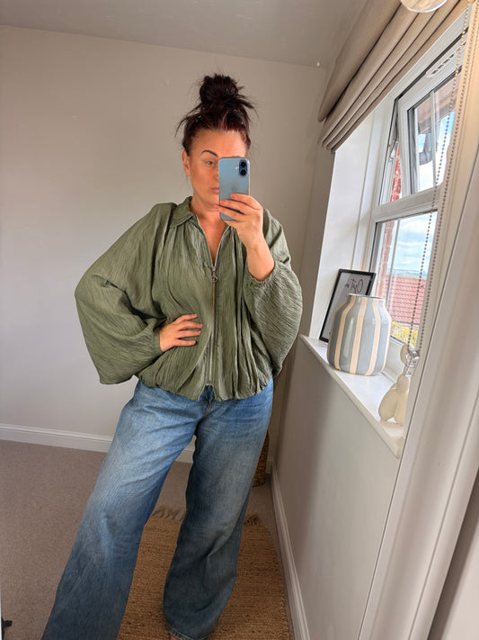 Crinkle Puff Jacket - Khaki