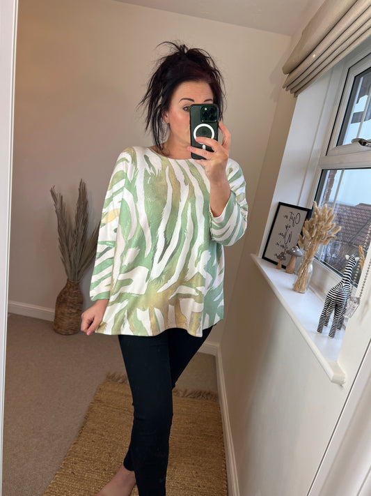 Animal Print Fine Knit Jumper - Khaki