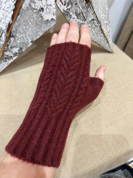 Cashmere Blend Fingerless Gloves - Wine