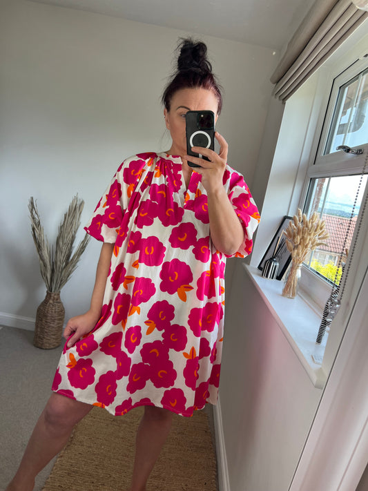 Puff Sleeve Dress - Cerise