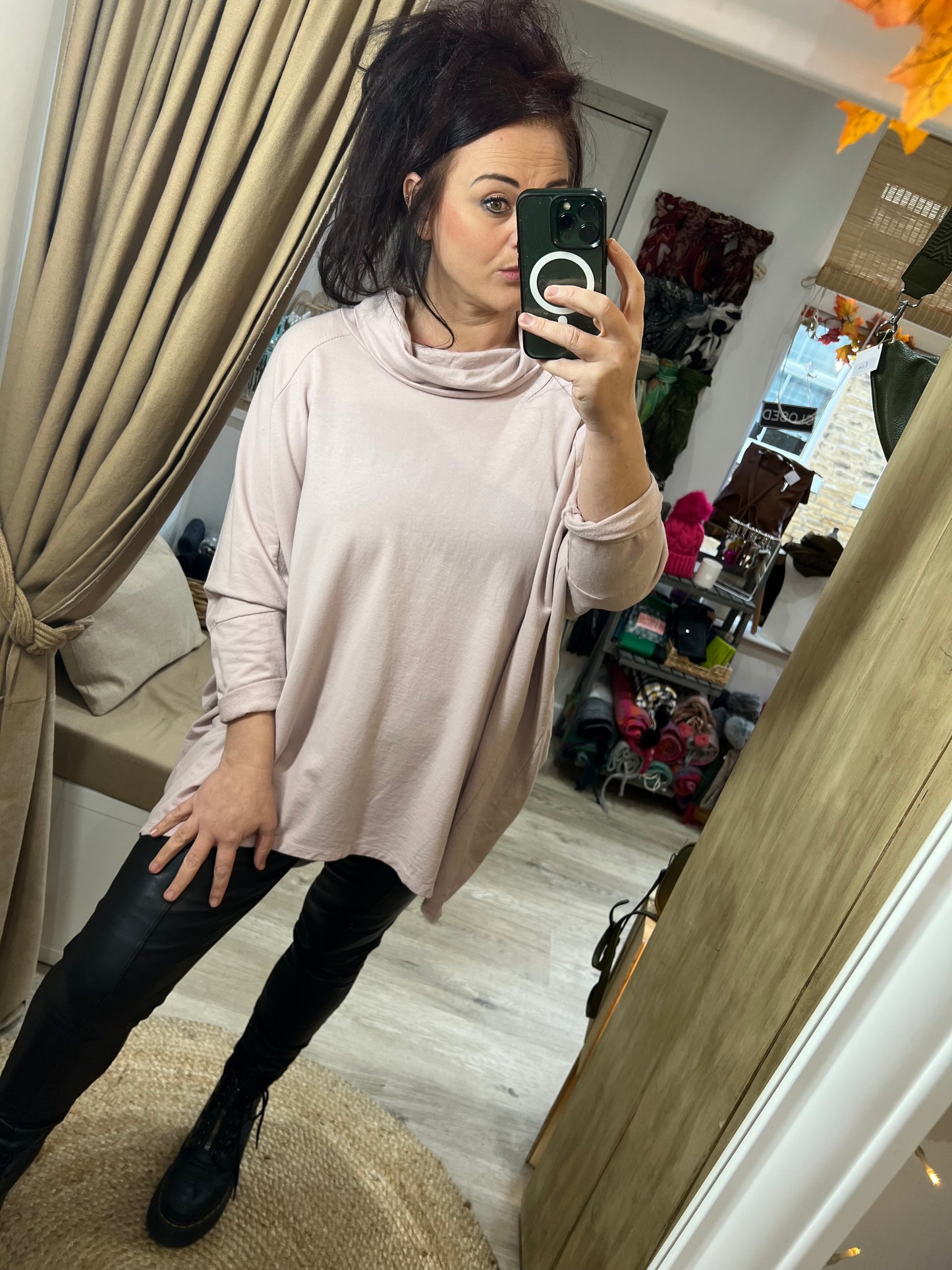 Jersey Cowl Neck Top - Blush