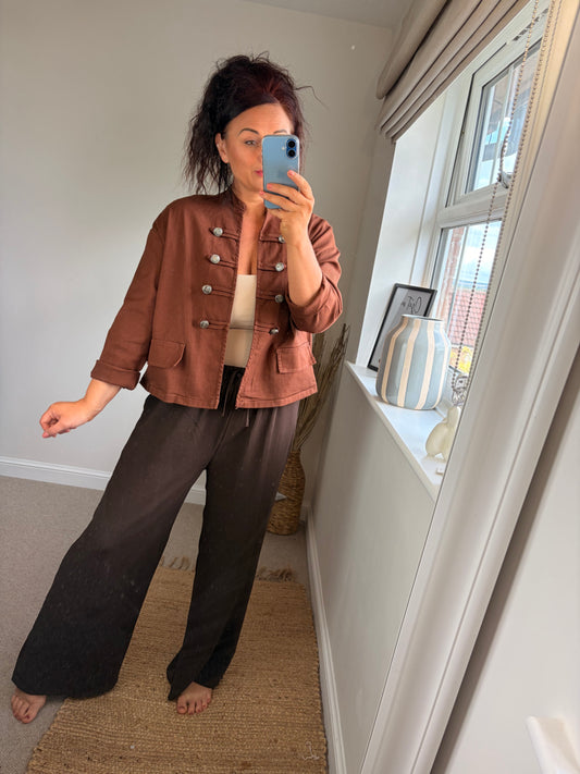 Military Denim Jacket - Rust