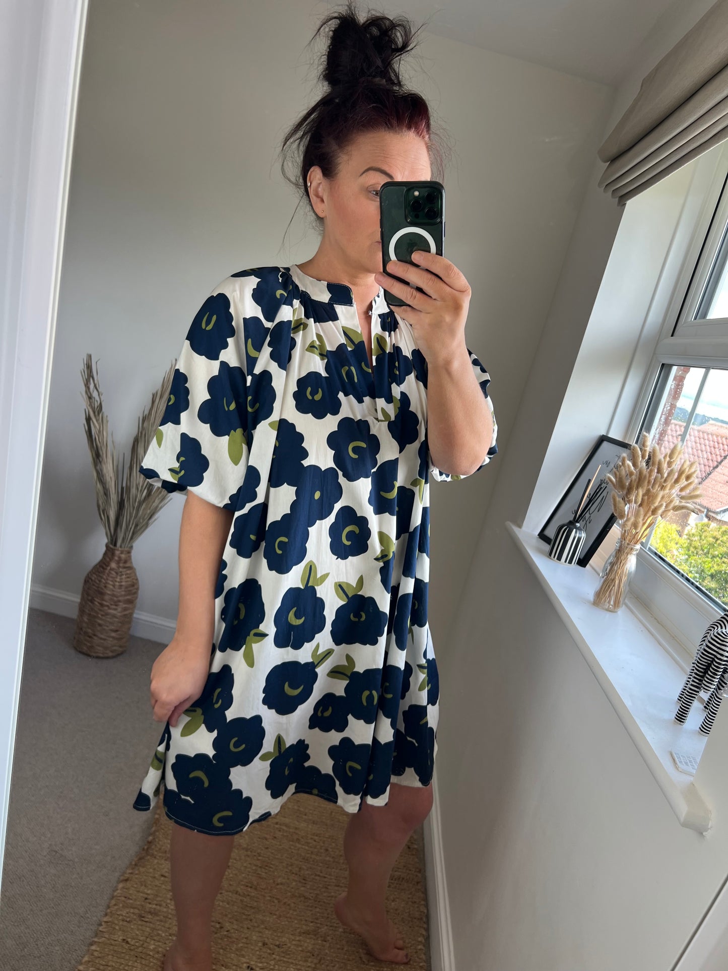 Puff Sleeve Dress - Navy