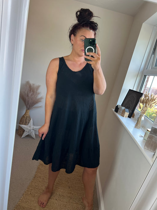 Cotton Tiered Dress - Black