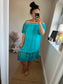 Acid Wash Bardot Dress - Aqua