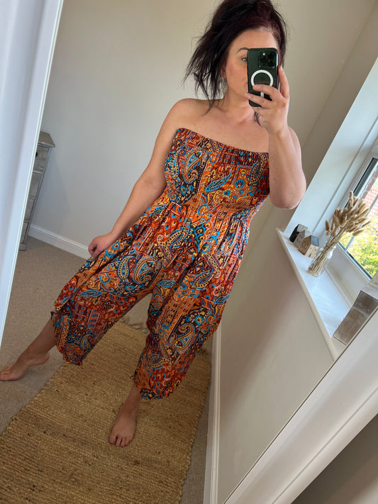 Bandeau Hanky Hem Jumpsuit - Orange