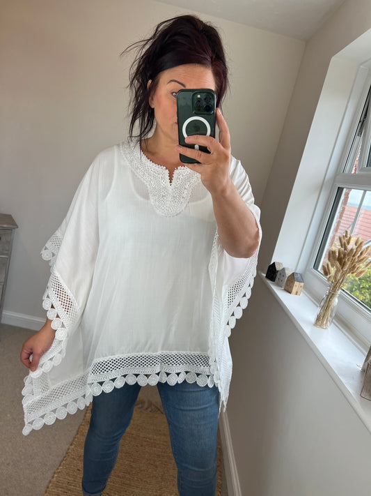 Crochet Trim Kaftan - White