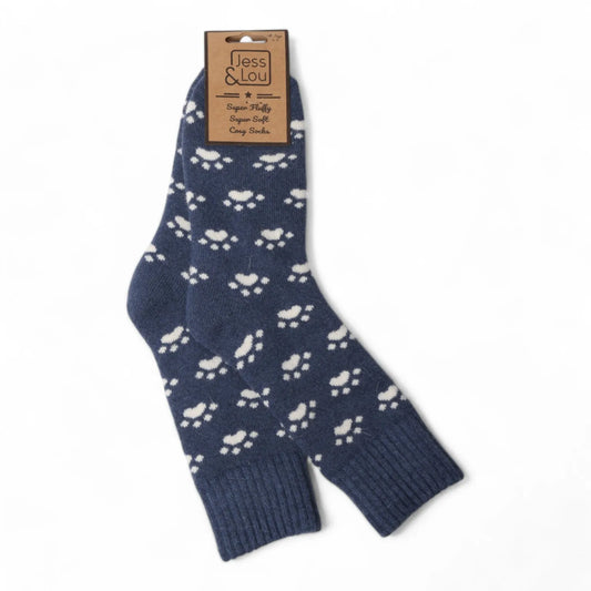 Jess & Lou Cozy Ribbed Socks - Perfect Paws Blue