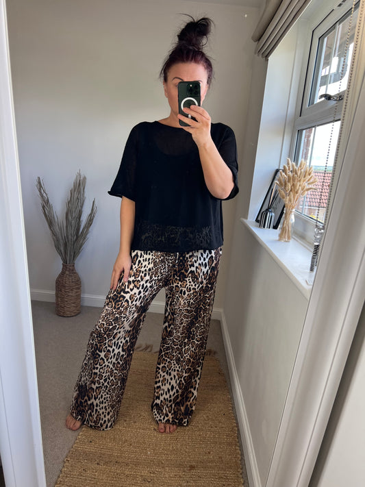 Wide Leg Trousers - Leopard