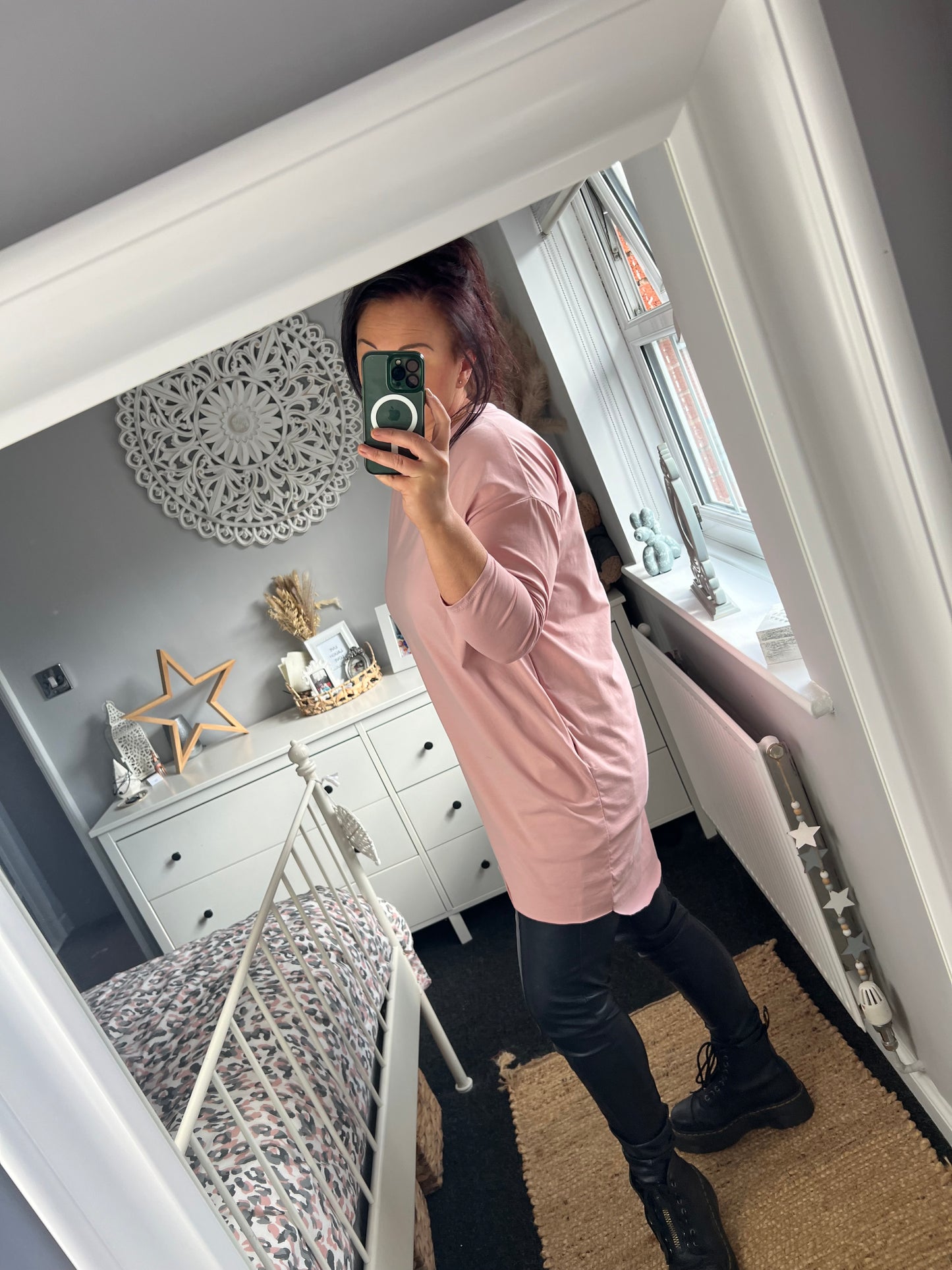 Long Sleeve Tshirt Tunic with Pockets - Blush