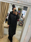 Quilted Long Puffer Coat with Hood - Black