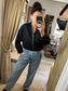 Cord Collared Bomber Jacket - Black