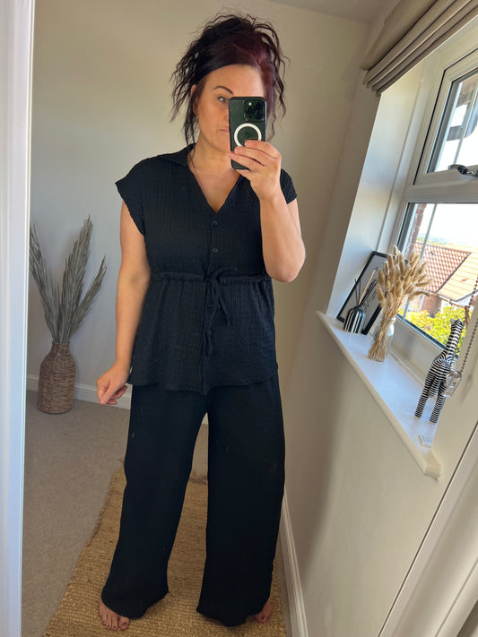 Crimple Safari Top & Trouser Set - Black