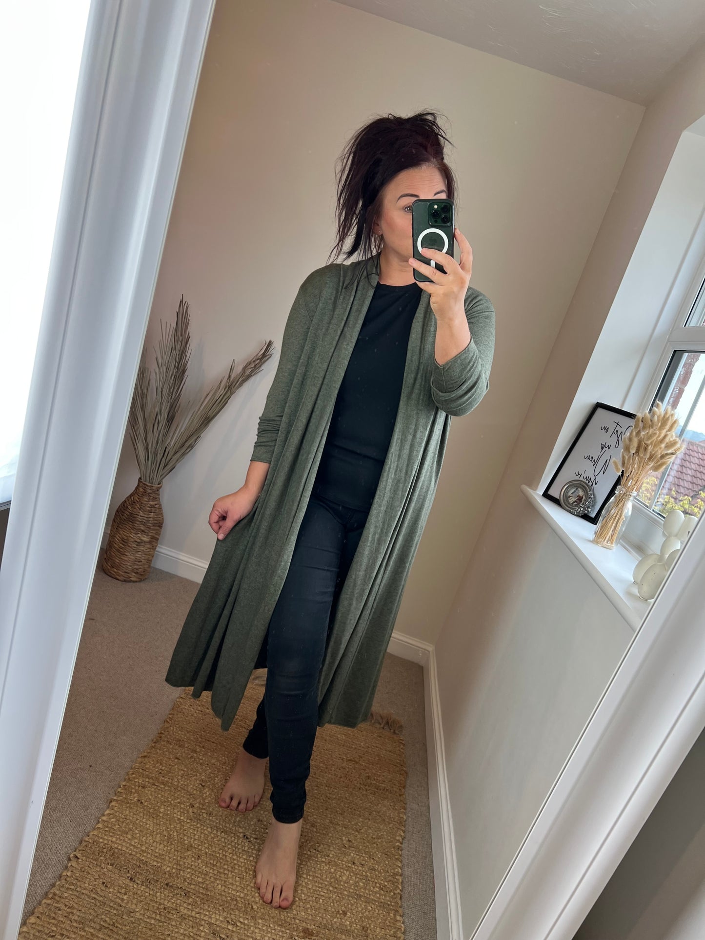 Long Open Cardigan - Khaki
