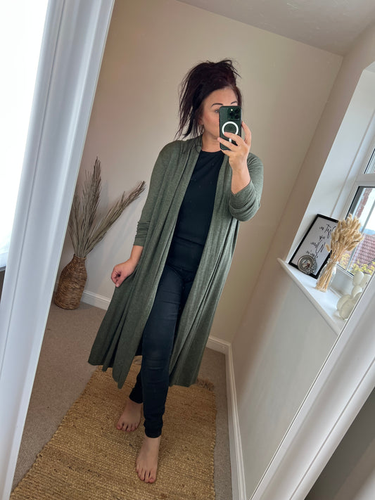 Long Open Cardigan - Khaki