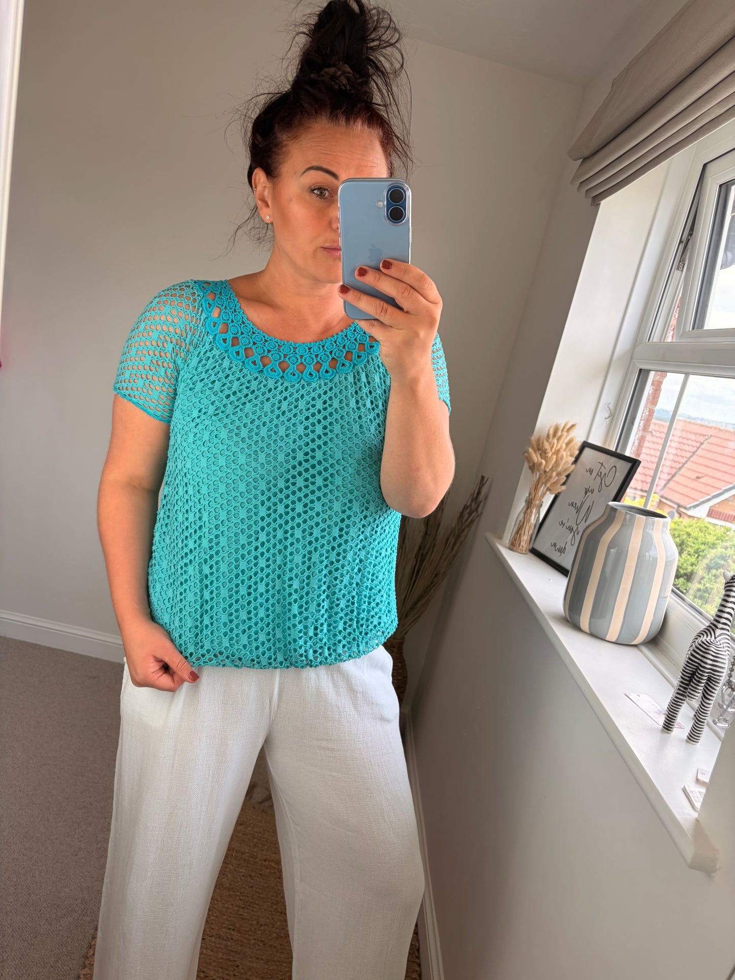 Circle Bubble Hem Top - Aqua
