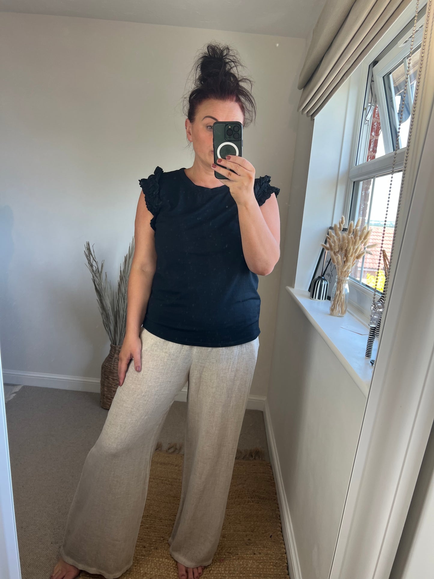 Wide Leg Linen Trousers - Cream