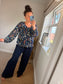 Bubble Hem Leaf Top - Navy