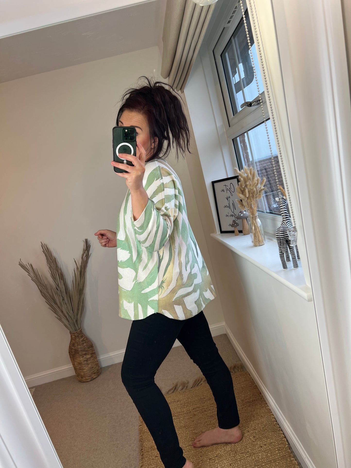 Animal Print Fine Knit Jumper - Khaki