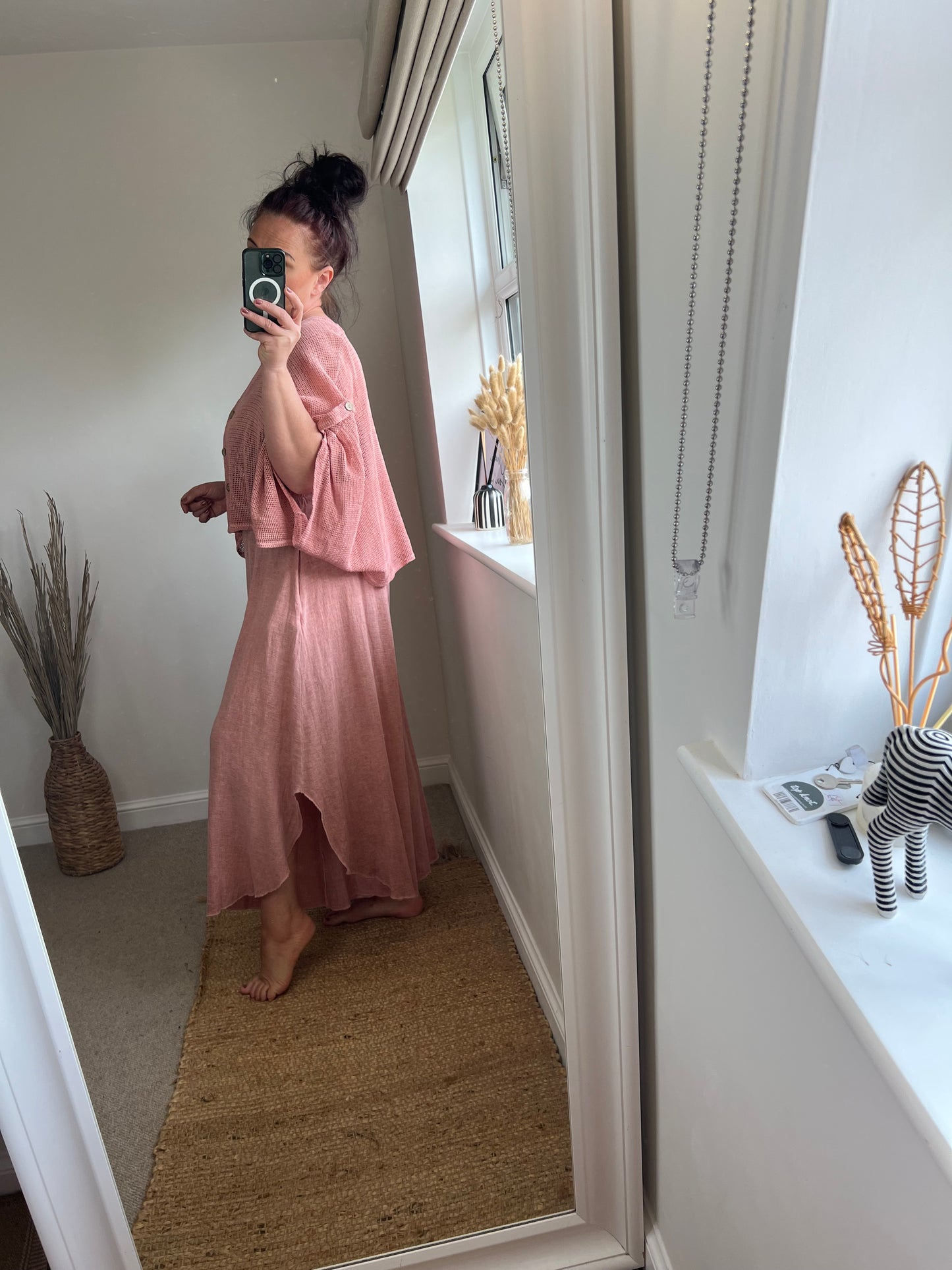 Linen Mix Floaty Trousers - Dusky Pink