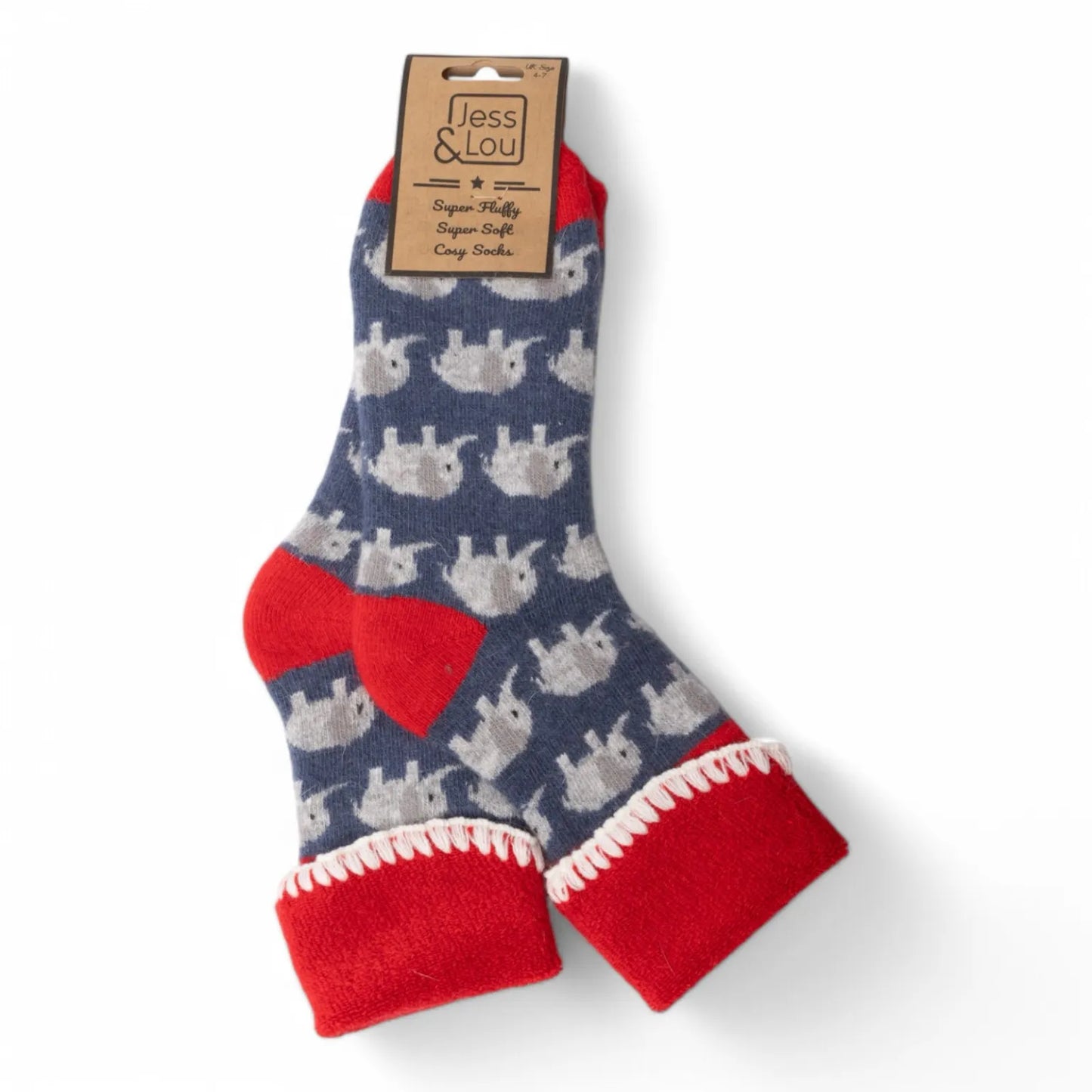 Jess & Lou Cozy Cuff Socks - Elephant Blue